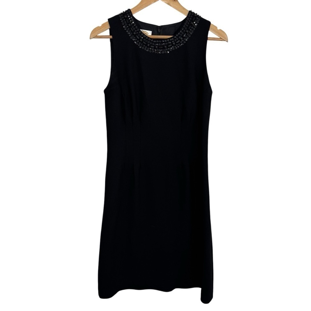Vintage Talbots Sleeveless Dress Sz 12 Black Fitted Beaded Neckline Party EUC